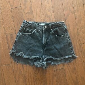 Topshop Black Frayed Denim Shorts